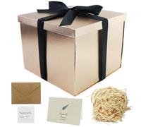 1 Pièce Boîte cadeau avec nœud, boîte cadeau avec couvercle, boîte cadeau d'anniversaire avec 1 lot de cartes de vœux et 1 lot de raphia champagne clair pour anniversaire, Noël (or rose)