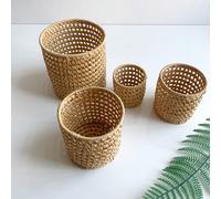 1 pièce Boîte de rangement cylindrique en rotin tressé de 15 cm. Panier de rangement décoratif en rotin fait main pour la maison, la cuisine, la vaisselle, le porte-stylo, le bureau, le service à thé,