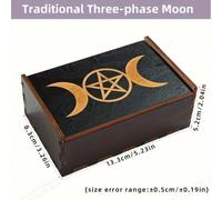 1 pièce Boîte de rangement en bois noir mystérieuse faite à la main avec motifs de fleur de lotus, triple lune et arbre de vie. Convient pour ranger les sachets de thé, les bijoux, les cartes de tarot