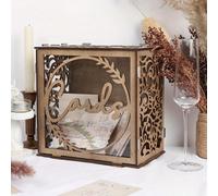 1 pièce Boîte de réception de mariage OurWarm, boîte cadeau en bois avec fenêtre en acrylique, tirelire vintage pour enveloppes d'argent, convient pour mariage champêtre, fête de remise des diplômes, 