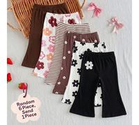 1 pièce Boîte surprise cachée Pantalon évasé aléatoire pour bébé fille, décontracté polyvalent, doux et mignon, floral, fleur, rayé et couleur unie marron, haute valeur, convient pour le printemps/été