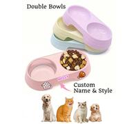 1 pièce Bol à nourriture double usage personnalisé pour chat et chien, peut imprimer un nom, distributeur de nourriture 2-en-1 pour animaux de compagnie, facile à nettoyer, en matière plastique, convi