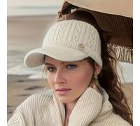 1 pièce Bonnet tricoté d'hiver pour femmes, casquette de base-ball élastique avec queue de cheval et protège-oreilles, chapeau extensible à doublure thermique épaisse, sans plumes, casquette de base-b