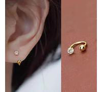 1 Pièce Boucle D'oreille De Perçage D'hélice En Forme De C Pavée De Zc En Acier Inoxydable Doré Pour Femmes Taille UniqueCuivre