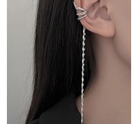 1 pièce Boucles d'oreilles à clip minimalistes et personnalisées avec chaîne longue, aile de papillon en métal et gland pour femmes. Boucles d'oreilles décoratives sans perçage pour un port quotidien 