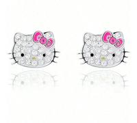 1 pièce Boucles d'oreilles à clous en cristal transparent hello kitty pour femmes - Boucles d'oreilles hello kitty plaquées argent E,F,G,A,B,C,D,Blanc (une paire)Alliage d'aluminium