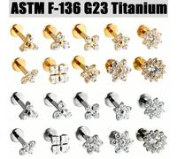 1 pièce Boucles d'oreilles à tige plate en alliage de titane F136 or & argent avec fleur CZ & piercing de lèvres, bijoux de perçage unisexe, convient pour la plage d'été & le port quotidien 1 pièce 1,