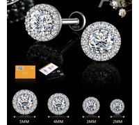 1 pièce Boucles d'oreilles à tige plate en argent sterling 925 avec moissanite 2mm-7mm, plaqué or blanc 18K, argent 925 à faible allergie D VVS1, unisexe, convient pour le port quotidien et les fêtes 