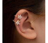 1 pièce Boucles d'oreilles clip en cuivre et zircone à 5 pétales, accessoire de tous les jours pour femmes, convient pour le style de rue, les festivals de musique et les fêtes Taille UniqueCuivre