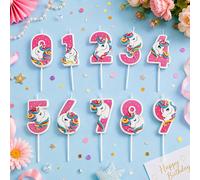 1 pièce Bougie chiffre licorne rose de dessin animé Décoration de gâteau Créative Bougies 0-9 Fête d'anniversaire Célébration décoration de cuisson Cire