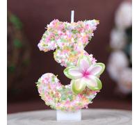 1 pièce Bougie d'anniversaire à chiffre avec fleur à 5 pétales et bordure verte 0-9, bougie créative et artisanale pour célébration d'anniversaire, décoration de gâteau Cire