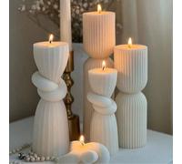 1 pièce Bougie d'aromathérapie cylindrique faite à la main, design géométrique abstrait à rayures 3D esthétique nervuré, convient pour la décoration de la maison, la cheminée, la chambre, le salon, le