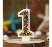 1 pièce Bougie numéro d'anniversaire, perles dorées, bougie de décoration de gâteau d'anniversaire, bougie de décoration de gâteau pailletée, convient pour la célébration d'anniversaire Ballon d'or 3,