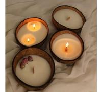 1 pièce Bougie parfumée en coque de noix de coco naturelle, bougie d'aromathérapie en cire de soja avec mèche en bois faite à la main, décoration tropicale minimaliste pour la maison, décoration d'amb