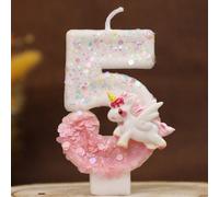 1 pièce Bougies d'anniversaire numérotées de 0 à 9 en licorne blanche et rose, nouvelles bougies dégradées roses et blanches, conte de fées licorne, bougies numérotées faites à la main pour la décorat