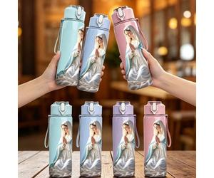 1 pièce Bouteille d'eau de sport en plastique colorée de 750 ml avec motif de la Vierge Marie, couvercle anti-fuite à ouverture rapide, convient pour les sports de plein air, la course, la fitness, le