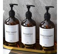 1 pièce Bouteille vide de 500 ml de couleur ambre pour shampooing et gel douche, avec pompe, convient pour le stockage dans la salle de bain d'hôtel, comprend une étiquette imperméable, cadeau de pend