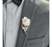 1 pièce Boutonnière en alliage avec rose blanche et grande perle, accessoire haut de gamme pour marié et garçons d'honneur pour mariages, banquets, événements et fêtes Taille UniquePolyester