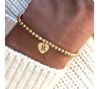 1 pièce Bracelet à perles avec charm en acier inoxydable en forme de cœur et de lettre, cadeau pour femmes, Saint-Valentin L,M,S,H,A,T,O,B,C,D,E,F,G,I,J,K,N,P,R,V,W,Y,ZCuivre
