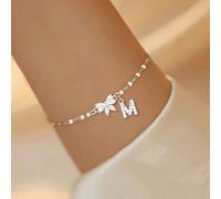 1 pièce Bracelet chaîne de lèvres en acier inoxydable argent avec nœud papillon cristal minimaliste à la mode, pour femmes L,M,S,H,A,T,O,B,C,D,E,F,G,I,J,K,N,P,R,V,W,Y,ZAcier inoxydable
