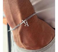 1 pièce Bracelet chaîne en acier inoxydable mode croix et lettre pour homme, couleur argent L,M,S,H,A,T,O,B,C,D,E,F,G,I,J,K,N,P,R,V,W,Y,ZAcier inoxydable