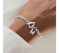 1 pièce Bracelet classique avec fermoir en forme de lettre, de cœur, de T, de chaîne en forme de O, style femme L,M,S,H,A,T,O,B,C,D,E,F,G,I,J,K,N,P,R,V,W,Y,ZAcier inoxydable