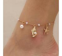 1 pièce Bracelet de cheville de style bohème plage avec faux perles, coquillages et étoiles de mer, convient pour un port quotidien, cadeau pour les amis et la famille, accessoire de mode Taille Uniqu