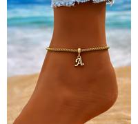 1 pièce Bracelet de cheville de style vacances de plage luxueuse et à la mode avec 26 lettres charms L,M,S,H,A,T,O,X,B,C,D,E,F,G,I,J,K,N,P,Q,R,U,V,W,Y,ZAcier inoxydable