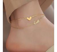 1 pièce Bracelet de cheville en acier de titane à double couche en forme de cœur, couleur or, nouveau design polyvalent, indéfectible, à la mode et léger, dégageant un sentiment de luxe Taille UniqueA