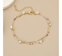 1 pièce Bracelet de cheville en acier inoxydable à double couche avec perles de rocaille et boules dorées, style bohème, bijoux dorés, pour l'été, bijoux en acier inoxydable, bracelet de cheville, acc