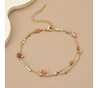 1 pièce Bracelet de cheville en acier inoxydable à double couche avec perles de rocaille et boules dorées, style bohème, bijoux dorés, pour l'été, bijoux en acier inoxydable, bracelet de cheville, acc
