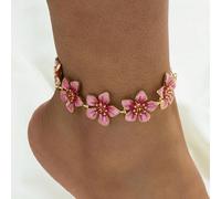 1 pièce Bracelet de cheville rose dégradé teinté à la main à 5 pétales, ambiance rétro, convient pour les vacances, les voyages, les sorties, le port quotidien, bijoux élégants pour femmes Taille Uniq