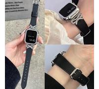 1 pièce Bracelet de montre compatible avec , Femmes, nœud d'argent avec strass, Couture en métal, Bracelet noir, Compatible avec 38/40/41/42/44/45/49/46mm, Compatible avec S10/Ultra 3/2/1/Se/9/8/7/6/5