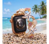 1 pièce Bracelet élastique de montre en alliage de zinc avec strass et étoile de mer, style océan exquis, convient aux tailles de cadran 38/40/41/42/44/45/46/49 mm, compatible avec S10/S11 Ultra1/2/3 