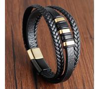 1 pièce Bracelet en acier inoxydable avec boucle magnétique et breloque en cuir véritable tressé pour homme et femme