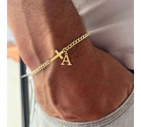 1 pièce Bracelet en acier inoxydable avec chaîne cubaine à croix et lettres, couleur or L,M,S,H,A,T,O,B,C,D,E,F,G,I,J,K,N,P,R,V,W,Y,ZAcier inoxydable