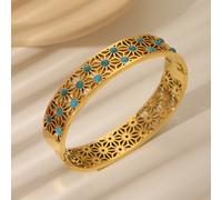 1 pièce Bracelet en acier inoxydable plaqué or vintage rétro style bleu marine goutte d'huile creux fleur, ton 18K, chic, convient pour le port quotidien des femmes, les fêtes ou en cadeau pour les va