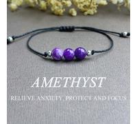 1 pièce Bracelet en améthyste Bijou de cristal guérisseur Bracelet en pierre précieuse Relaxation Soulagement de l'anxiété Protection Concentration Performance de yoga pierre