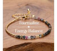 1 pièce Bracelet en cristal guérisseur, perles facettées naturelles de 3 mm en béryl, améthyste, quartz noir, réglable, unisexe, cadeau d'anniversaire, accessoire de mode, cadeau d'amitié 18 cm, 3 mmC