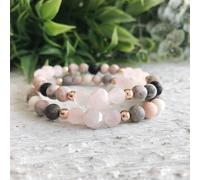 1 pièce Bracelet en pierre gemme Quartz Rose et perles en zèbre rose de 6mm, bracelet à perles en or rose, bracelet diffuseur d'huile essentielle, bijou pour femmes 7,3 pouces 6 mmpierre