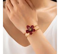 1 pièce Bracelet jonc élégant et à la mode avec fleur à cinq pétales en ton café à effet goutte d'huile artificielle, convient pour un port quotidien et les jours fériés, un excellent choix de cadeau
