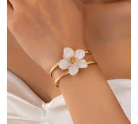 1 pièce Bracelet jonc élégant et à la mode avec fleur à cinq pétales rose + vert, gouttes d'huile artificielles blanc et orange. Convient pour un port quotidien et les jours fériés, un excellent choix