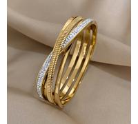 1 pièce Bracelet jonc en acier inoxydable avec strass en forme de croix, bracelet spiralé doré multicouche à la mode pour femmes, accessoire de bijouterie Taille UniqueAcier inoxydable