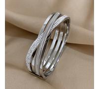 1 pièce Bracelet jonc en acier inoxydable avec strass en forme de croix, bracelet spiralé multicouche mode pour femmes, accessoire de bijouterie Taille UniqueAcier inoxydable