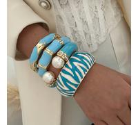 1 pièce Bracelet jonc en alliage à perle ombrée rayée zébré bleu, convient pour les déplacements quotidiens, les rassemblements entre amis, les festivals romantiques, la photographie de rue, les défil