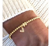 1 pièce Bracelet minimaliste classique avec perles dorées en forme de cœur et de lettre en bulles pour femmes L,M,S,H,A,T,O,B,C,D,E,F,G,I,J,K,N,P,R,V,W,Y,ZCuivre