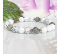 1 pièce Bracelet perles en cristal de howlite naturel, bijou extensible, mémoire, connaissance, inspiration, guérison émotionnelle, soulage le stress, convient aux hommes et aux femmes, idéal pour un 