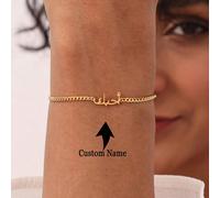 1 pièce Bracelet personnalisé avec nom arabe minimaliste, bracelet avec police de caractères arabe élégante, bijoux en acier inoxydable, cadeau islamique, cadeau de Noël pour musulman/mère RéglableAci