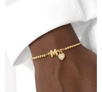 1 pièce Bracelet réglable à perles en forme de cœur avec lettres bulles classiques minimalistes dorées pour femmes L,M,S,H,A,T,O,B,C,D,E,F,G,I,J,K,N,P,R,V,W,Y,ZCuivre