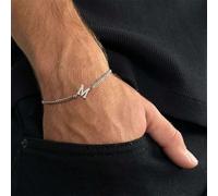 1 pièce Bracelet simple et classique avec pendentif initiale argenté, chaîne en acier inoxydable pour hommes L,M,S,H,A,T,O,B,C,D,E,F,G,I,J,K,N,P,R,V,W,Y,ZAcier inoxydable